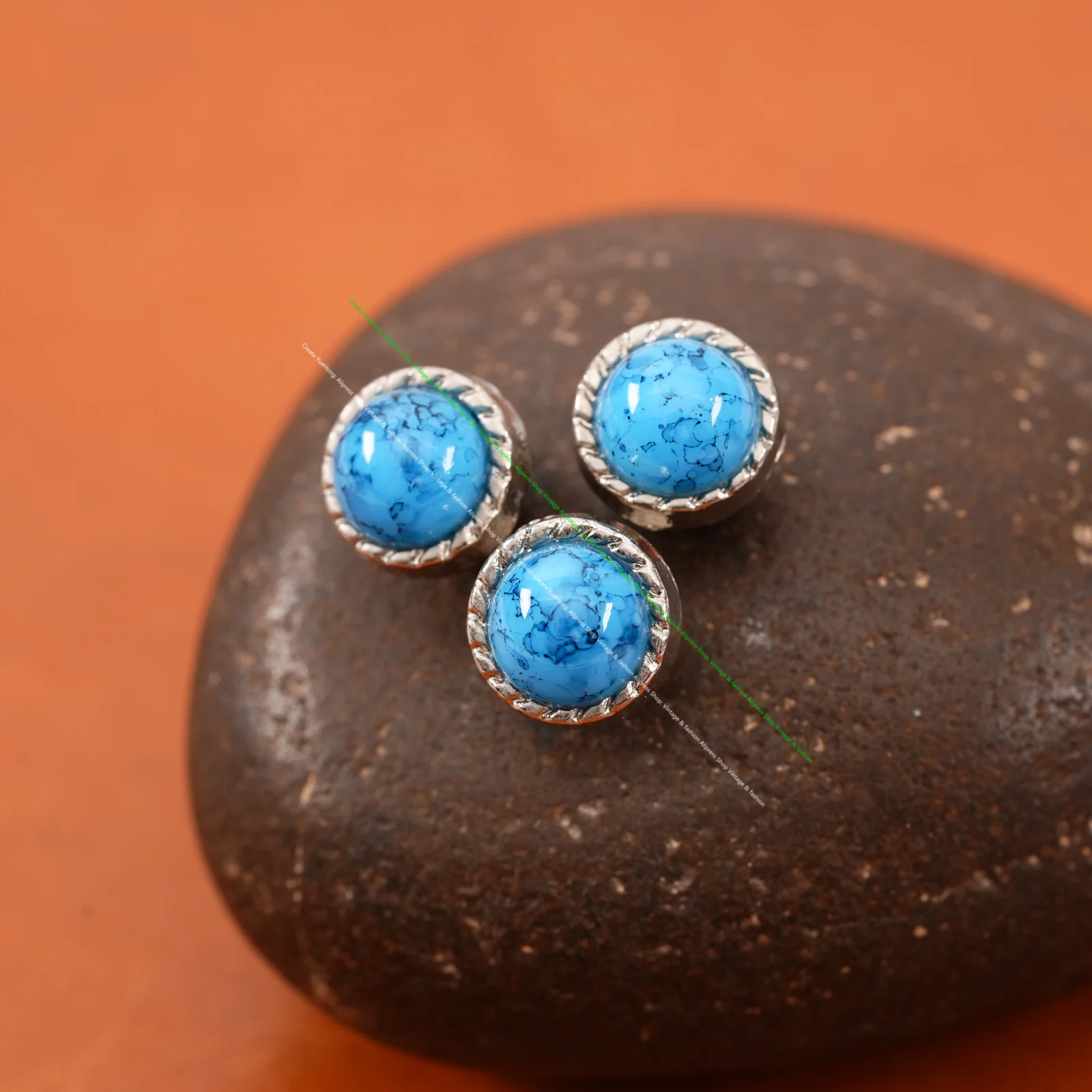 10PCS 10MM TURQUOISE VINTAGE SLIVER FLORAL ROPE LEATHER CRAFT WESTERN CONCHOS RIVETS STUDS FOR BELT BRACELET HANGBAG