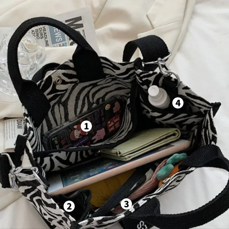 New Zebra Pattern Canvas Bag Office Worker Commuter Large-capacity Shoulder Bags Versatile Crossbody Package Practical Handbags