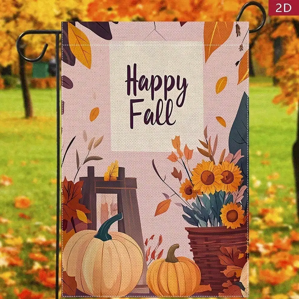 

2D Flat 12x18in Autumn Pumpkin Sunflower Garden Flag Double Sided Fall Harvest Outdoor Yard Decor No Flagpole