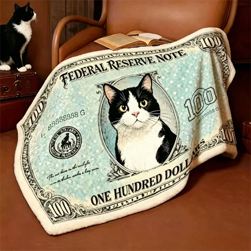 VIKAMA Cat Dollar Creative Fleece Blanket Pet Warmth Sofa Nap Blanket Office Air Conditioning Shawl Leg Cover