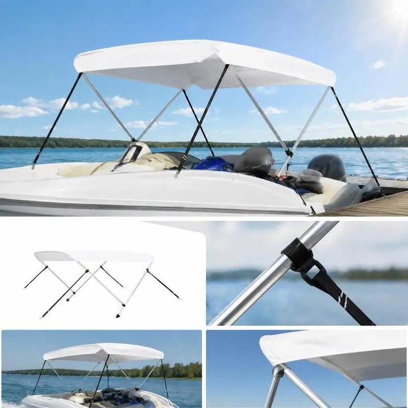 Bimini Top 2 Arcos Weiß 180x150x110 cm Bootsüberdachung Sonnenschutz Strapazierfähiges Gewebe für Pontonboot Angeln Yacht Außenbereich