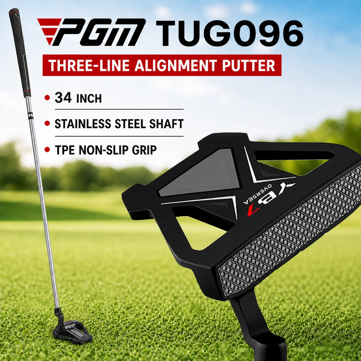 PGM TUG096 Golf Putter for Men Women Three Line Alignment Mallet Putter Stainless Steel Shaft TPE Grip High Forgiveness