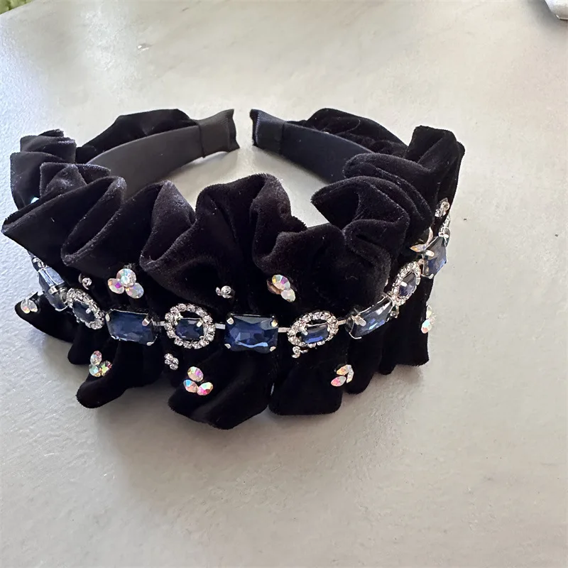 Baroque Folding Rhinestones Headbands Diamond Women Hairbands Vintage Full Crystal Party Hair Accessories Black Green Head Wear