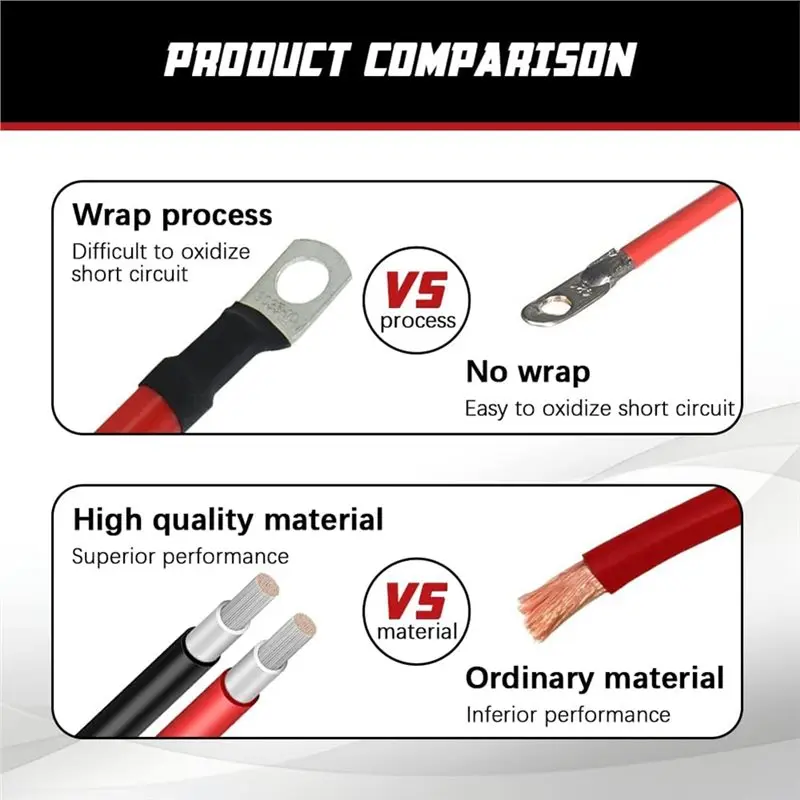 A23E-4 AWG Battery Cable 4FT 4 Gauge Pure Copper Battery Inverter Cables With 3/8 In Lugs Both Ends Power Inverter Wire Set