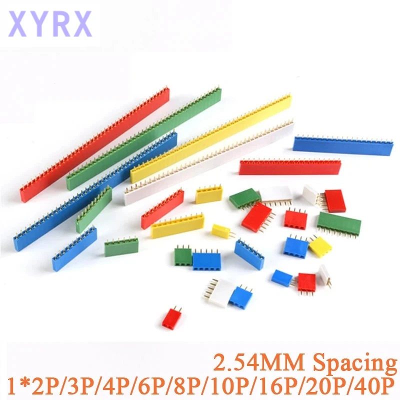 20pcs Single Row Pin Socket Female 2.54mm 1*40P 20P 16P 10P 8P 6P 5P 4P 3P 2P White/Red/Blue Connector Straight Needle Base