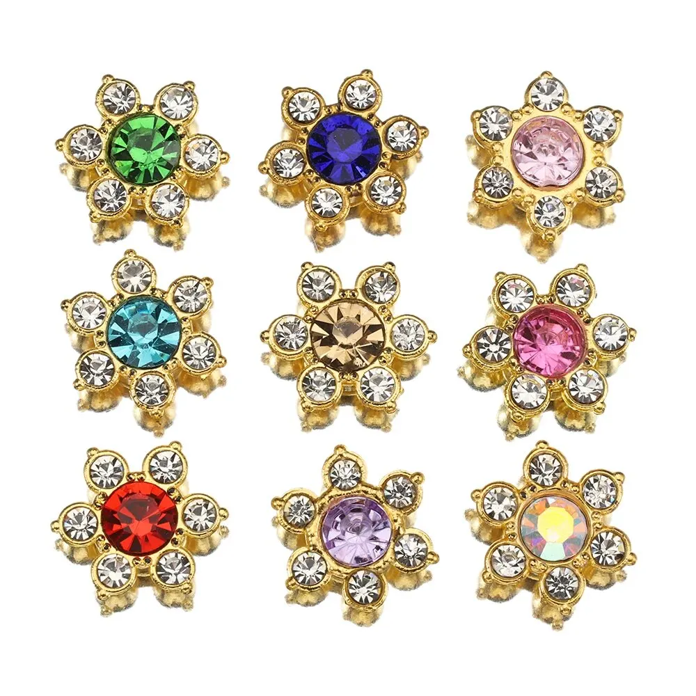 50 pcs Kristal Rhinestone Bunga 13mm Berwarna-warni Cabochon Flat Backing Patch untuk Pembuatan Perhiasan Bros Aksesoris DIY