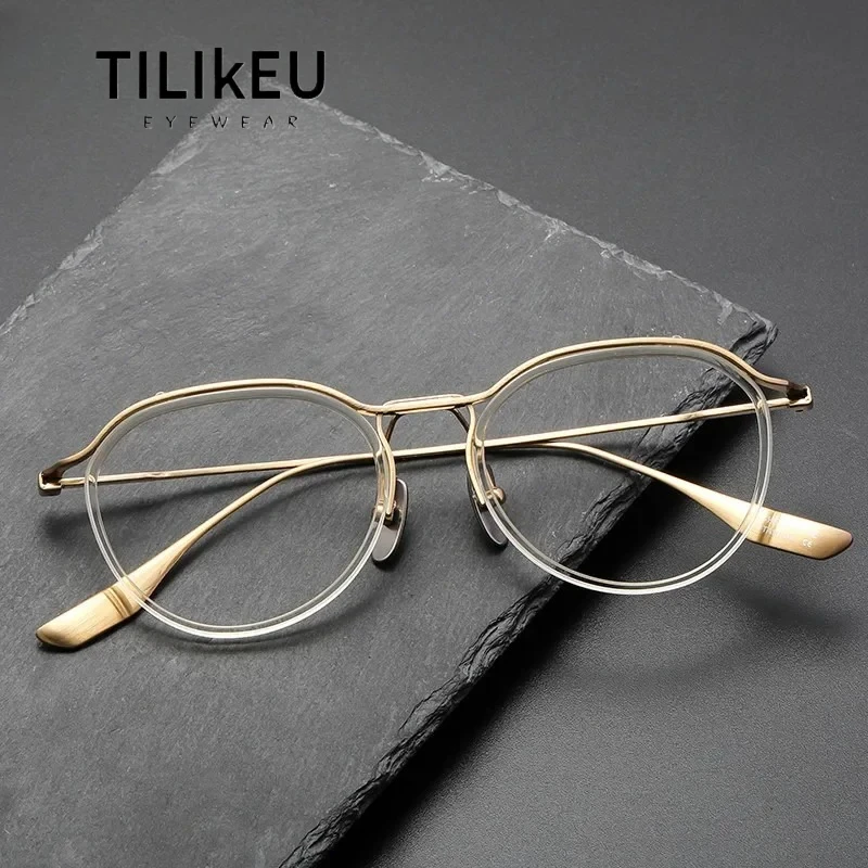 

Top Quality Acetate Titanium Eyeglasses Frames Irregular Eyebrow Lines Men Vintage Full Frame Luxury Designer Glasses for Women