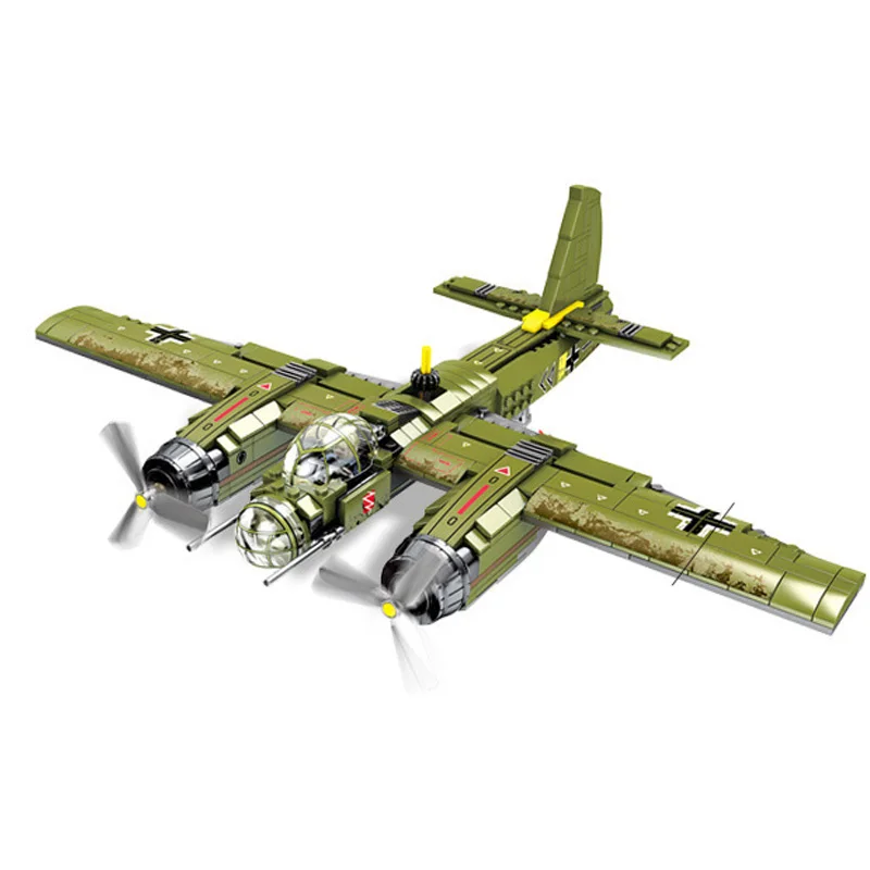 Senbao 559pcs Military Ju-88 Bombing Plane Building Blocks WW2 Helicopter Army Weapon Soldier Model Bricks Kit Toy for Children