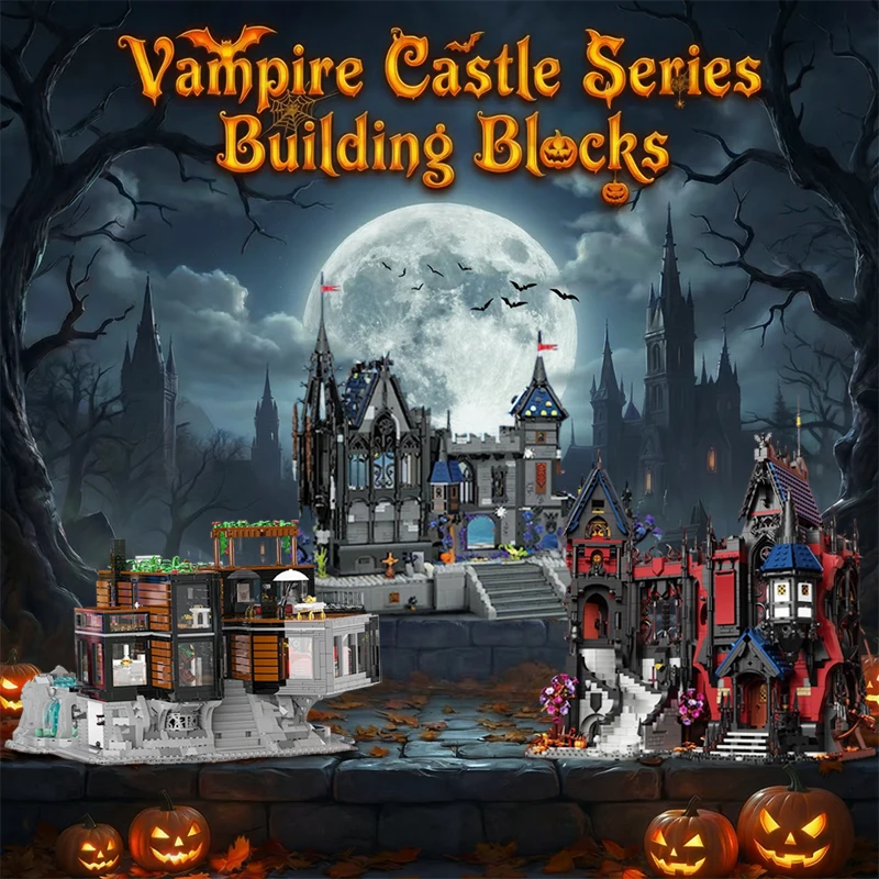 Vampir-Gulad Mittelalterliche Burg Bausatz Film-Architektur Modulares Baustein-Set Montagemodell Kreatives Spielzeug Geschenk für Erwachsene