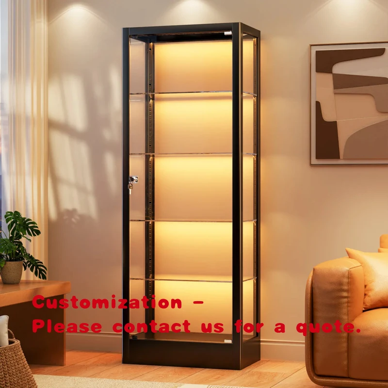 custom.Glass Display Cabinet LED Light Metal Showcase Retail Display Cabinet Store Collectibles Display