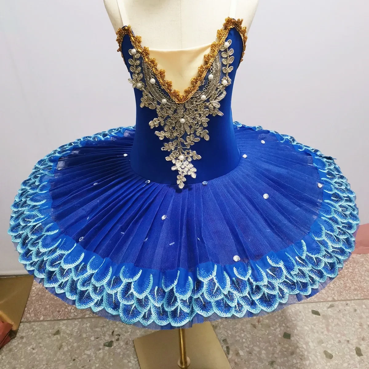 Saias tutu de balé azul para bailarina, trajes de performance do lago dos cisnes, panqueca, roupa de dança