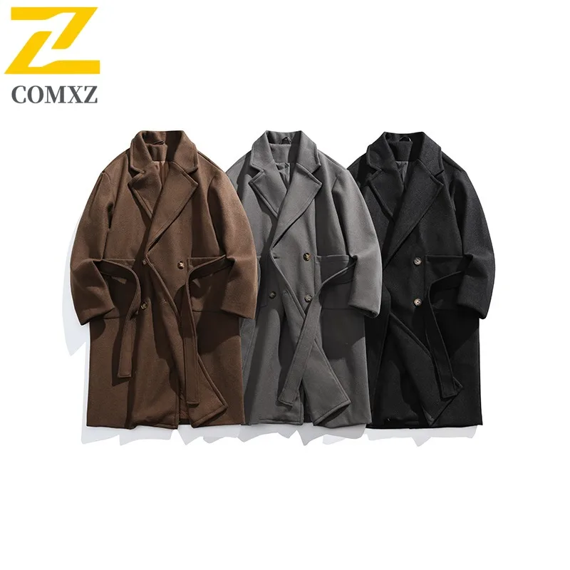 

C COMXZ 2025 Men Wool Blend Mid-Length Jacket Autumn Winter Waterproof And Windproof Fashion Outerwear Street Style Tactics Coat