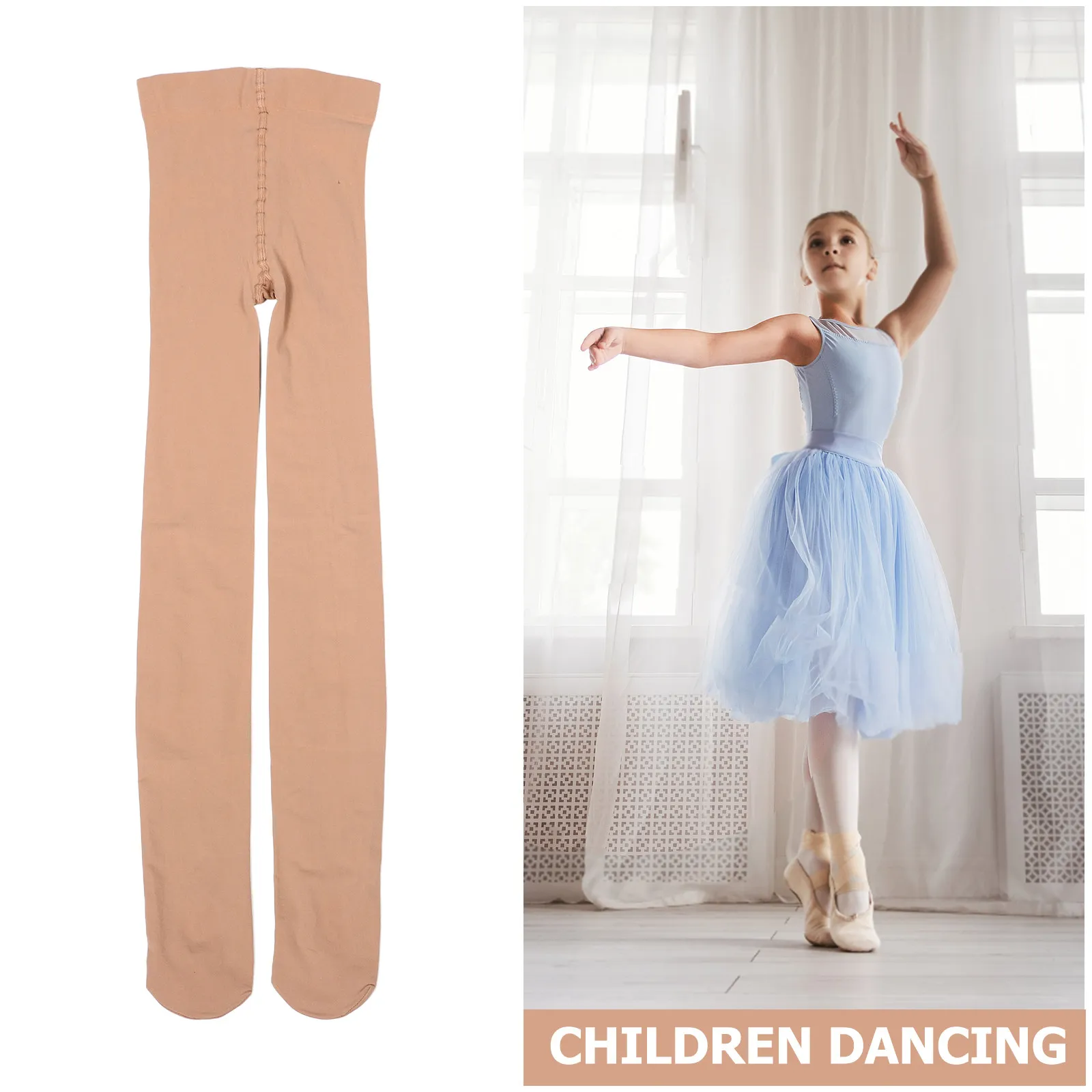 Kids Soft Leggings Flesh Tone Seamless Ballet Tights with Breathable 60D Hole Feature for Girls Dance Practice