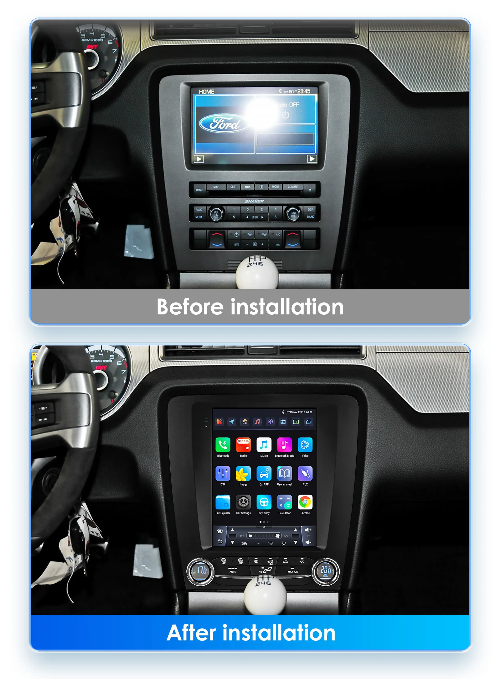 Hizpo 9.7inch For Tesla Style Car Radio For Ford Mustang 2010-2014 Android Auto 4G Wireless Carplay DSP Multimedia Player 2Din Stereo Autoradio Navigation GPS Car AI Intelligent Systems Head Unit Autoradio Video Stereo Audio QLED Touch Screen WIFI FM AM D view 2
