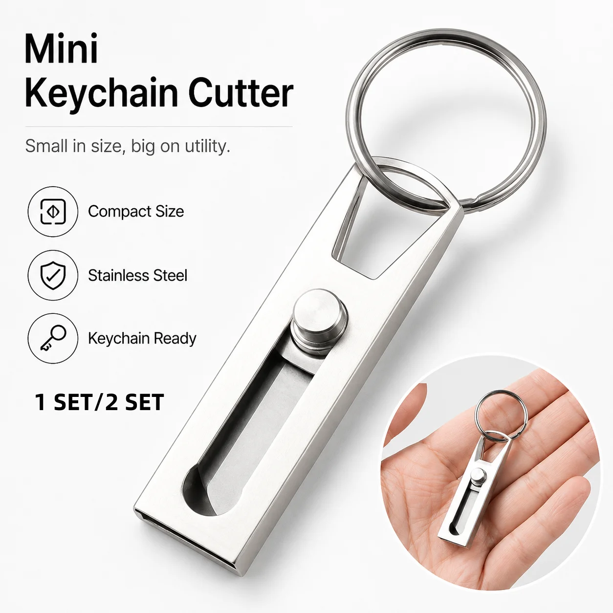 Mini Key Ring Push Knife Stainless Steel Box Opening Tool for Paper Cutting Package Disassembly Office And Daily Use