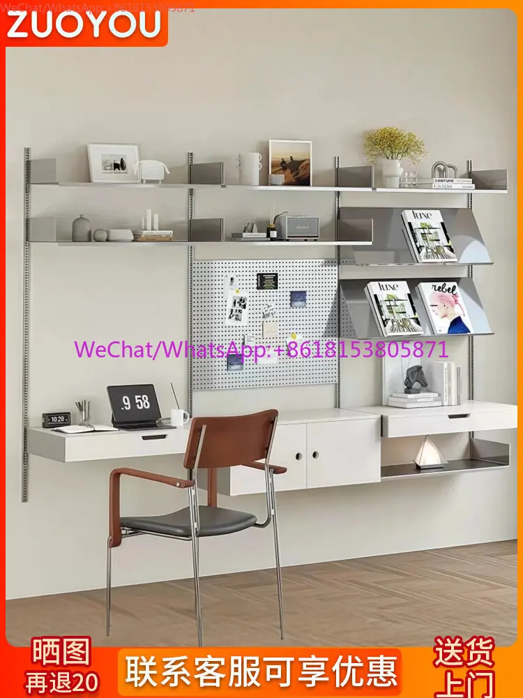 Upper Wall Wall Mounted Shelf Multi-layer Track Bookshelf Adjustable Display Magazine Rack Stainless Steel
