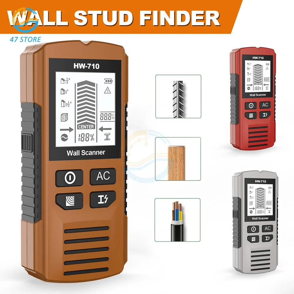 6 in 1 Multifunctional Stud Finder Wood Stud AC Wire Metal Pipes Handheld Wall Metal Detector Depth Wall Detector Scanner