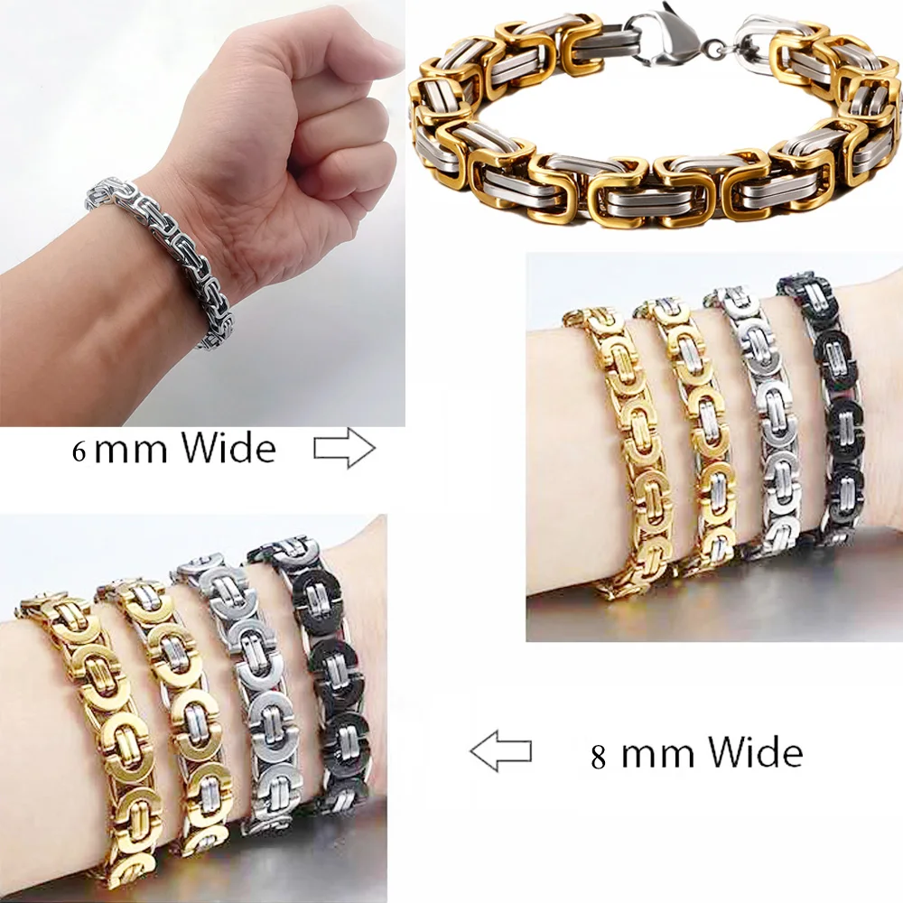 

6/8mm Wide 19/21/23cm Length Gold Silver Black Color Men Women Chain Bracelet Waterproof Anti-oxidation Hand Wrist Jewelry