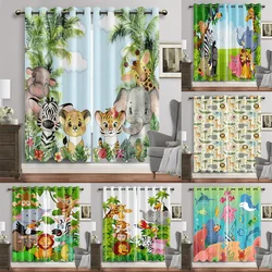 Safari Animals Cartoon Jungle Forest Window Curtains Blinds For Living Room Kids Bedroom Bathroom Kicthen Door Home Decor2Pcs