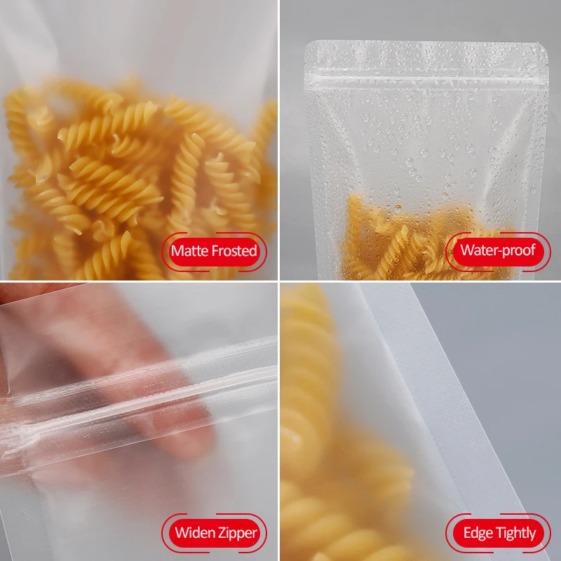 Stand Up Resealable Translucent Frosted Zip Lock Bag Heat Sealing Snack Nuts Coffee Tea Corn Plastic Packaging Storage Pouches