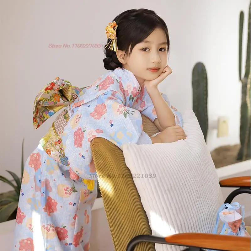 2024 japanese kimono robe national flower print children dress traditional yukata haori girl photography dress vintage kimono