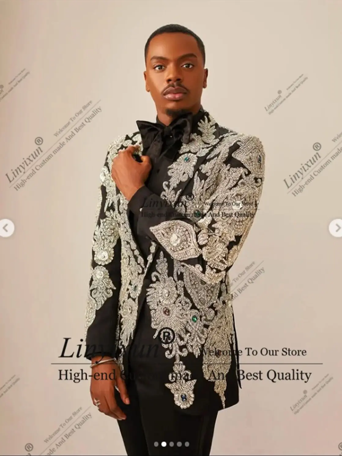 

Luxury Men Suit Sparkly Beaded Stones Groom Tuxedos Customized 2 Piece Set Elegent Wedding Male Blazers Slim Party ropa hombre