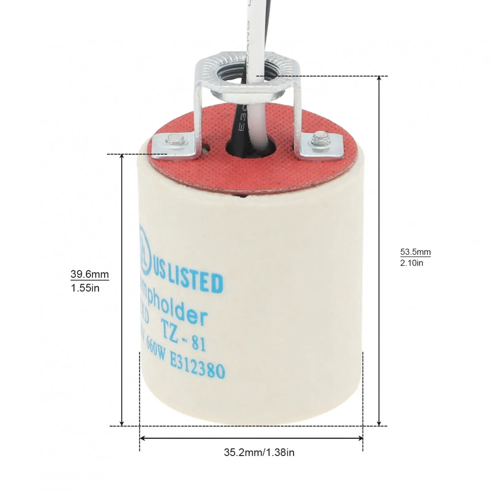 E26 soket lampu keramik Led, dudukan lampu porselen tahan suhu tinggi untuk penggantian bola lampu Led dengan kawat penghubung