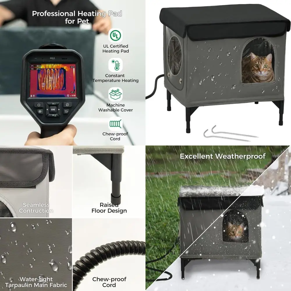 

Готовое зимнее изолированное укрытие для кошек на открытом воздухе с аварийной дверью и грелка для сообщества и бродячих кошек