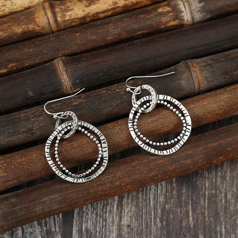 New Simple Retro Style Small Circle Stitch Irregular Hollow Alloy Charming Mom Earrings For Women