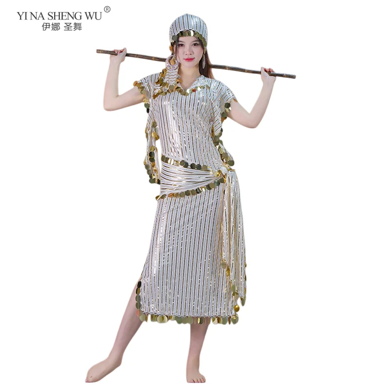 

Belly Dance Costumes for Women's Shaabi Baladi Saidi Performance Robe Adult Rattan Dance Practice Outfit 3Pcs set 8colors