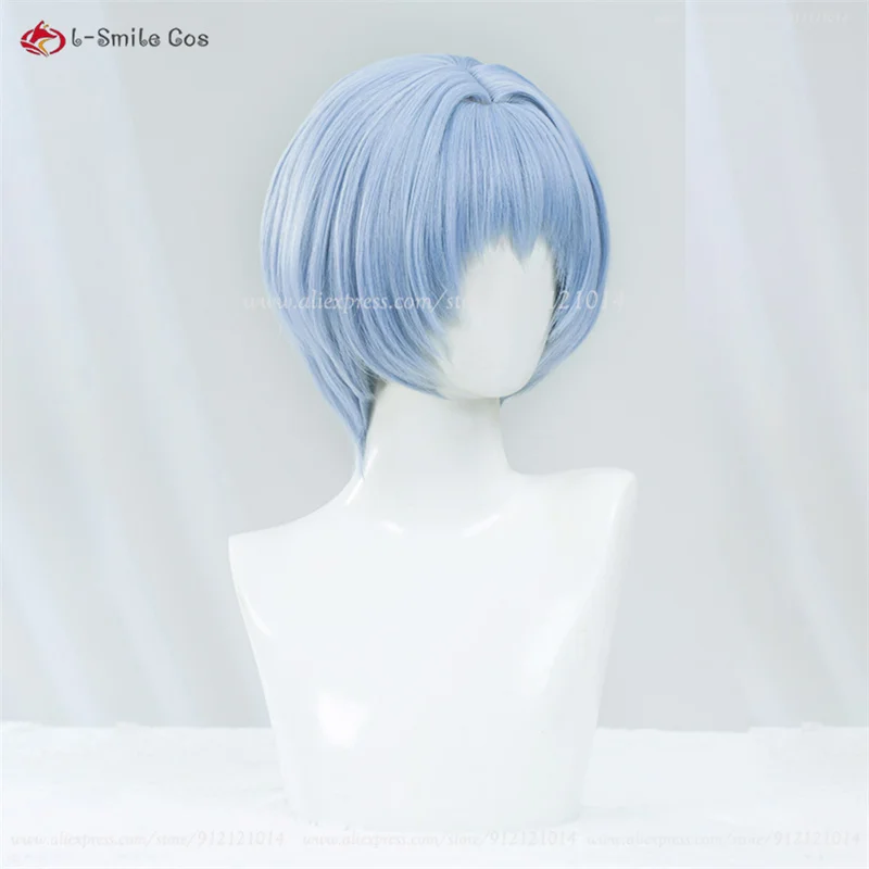 Anime EVA Cosplay Pre Styled Rei Ayanami Cosplay Wig 30cm Light Bule Heat Resistant Synthetic Hair Ayanami Rei Wigs + Wig Cap