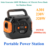 Solar Generator 100W PD Battery AC Electric Power Bank for Outdoor Home A301 230V 320W Portable Power Station 292WH(80000mAh)