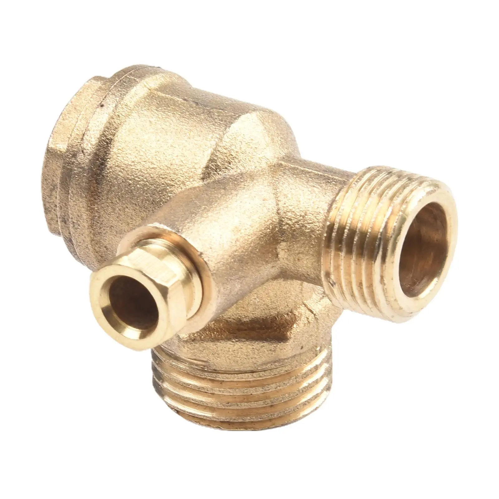 G1/2 Air Compressor Check Valve Copper 3-Port 20*16*10mm Brass Male Threaded Straight Line Lock Cylinder Screw Connector Tool