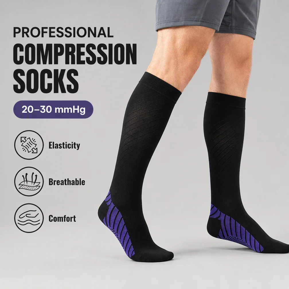 1 Pair 20-30mmHg Knee High Brace Compression Socks Firm Support Varicose Veins Stovepipe Stocking Unisex Therapeutic Leg Brace