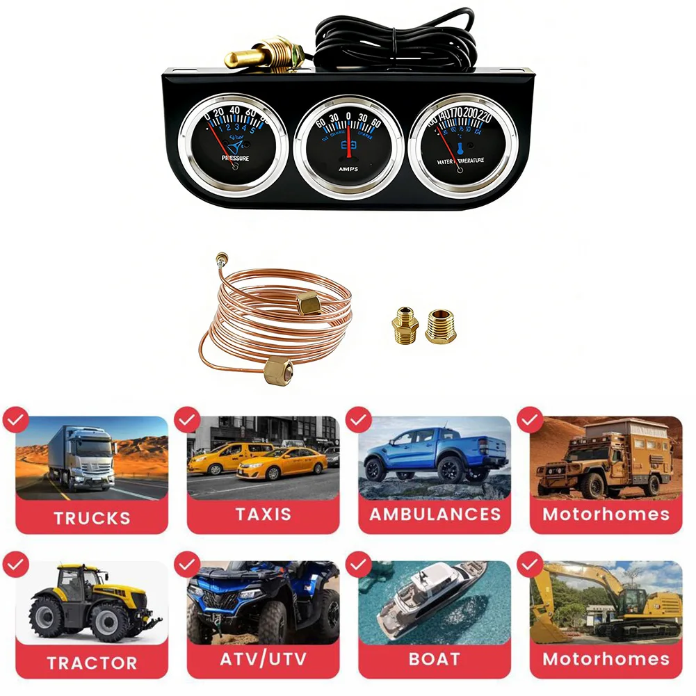 Pressure Meter Triple Gauge Cluster For Off-roading Water Temperature Precision Sensing For Construction Vehicles