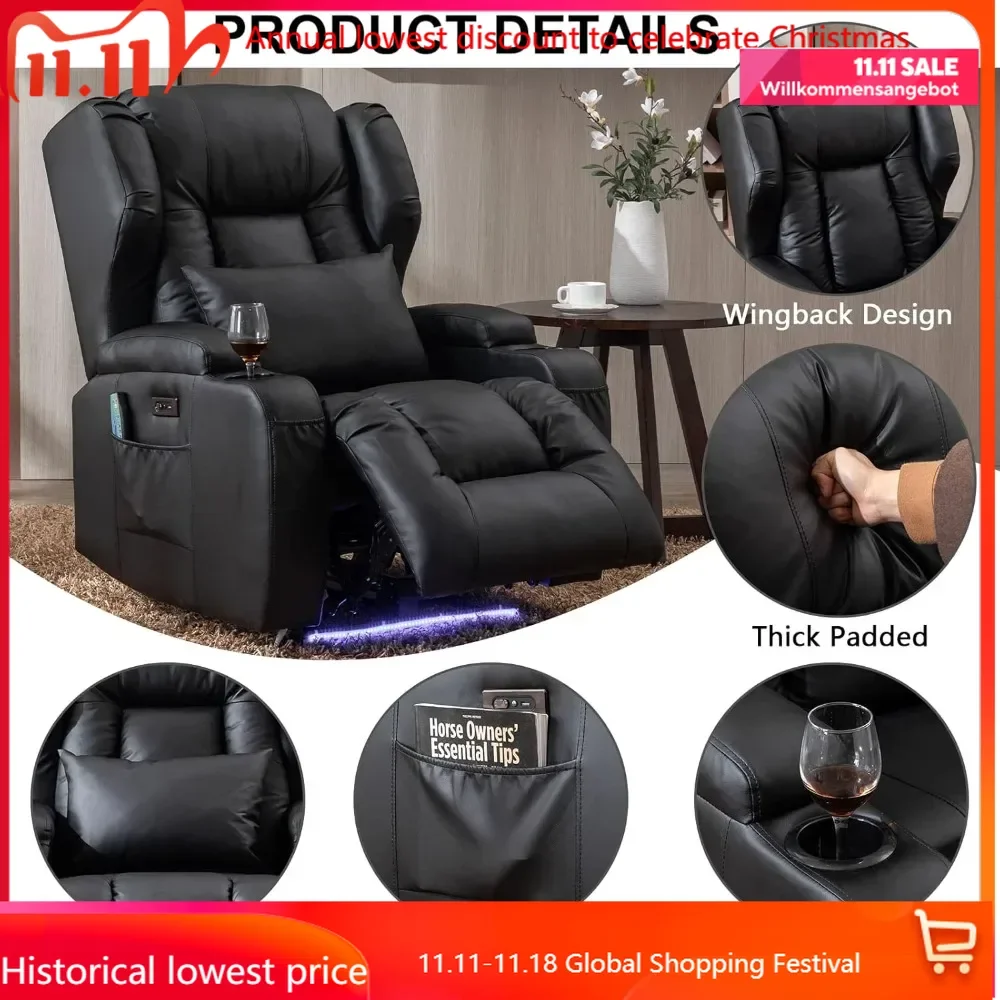 

Power Recliner Chair with Heat and Massage, Velvet Recliner Sofa Chairs for Living Room Home Theater Seating with Cup Holders/Si