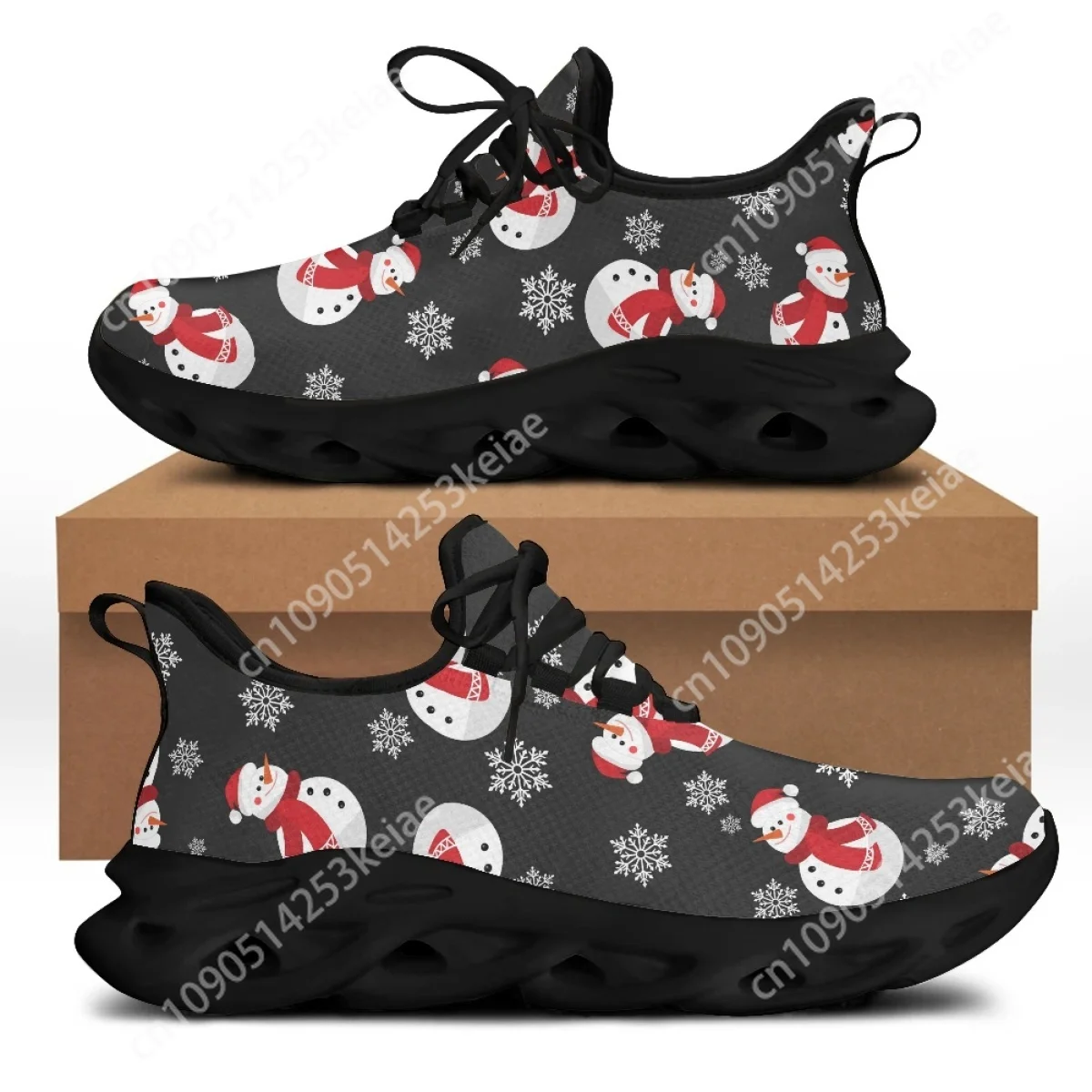 

CYWGIFT Chrismas Snowman Design Women Flats Thick Bottom Sneakers Mesh Ladies Shoes Light Casual Spring Summer Sport Shoes