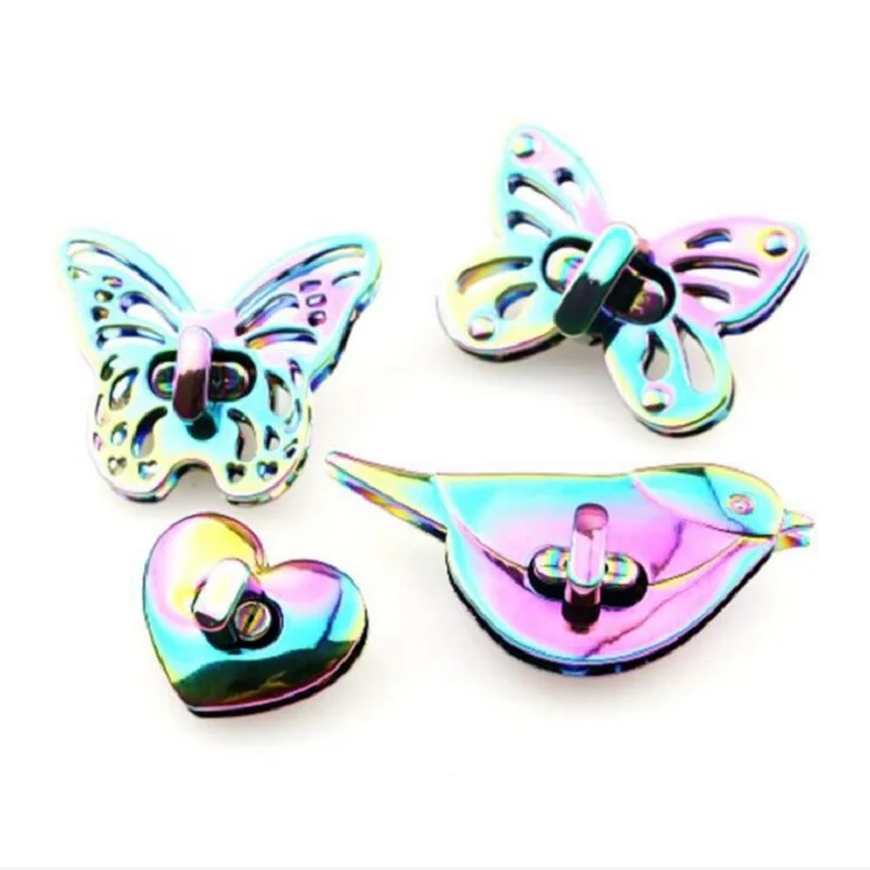 10pcs/50pcs luggage, handbags, hardware accessories, colorful butterfly, bird, heart-shaped lock, dazzling color bag lock