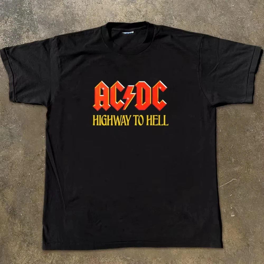 

2025 Hot Street Punk Rock ACDC Band T-shirt Loose Plus Size Men's Women's Retro Pure Cotton Printed Short-sleeved Shirt Unisex