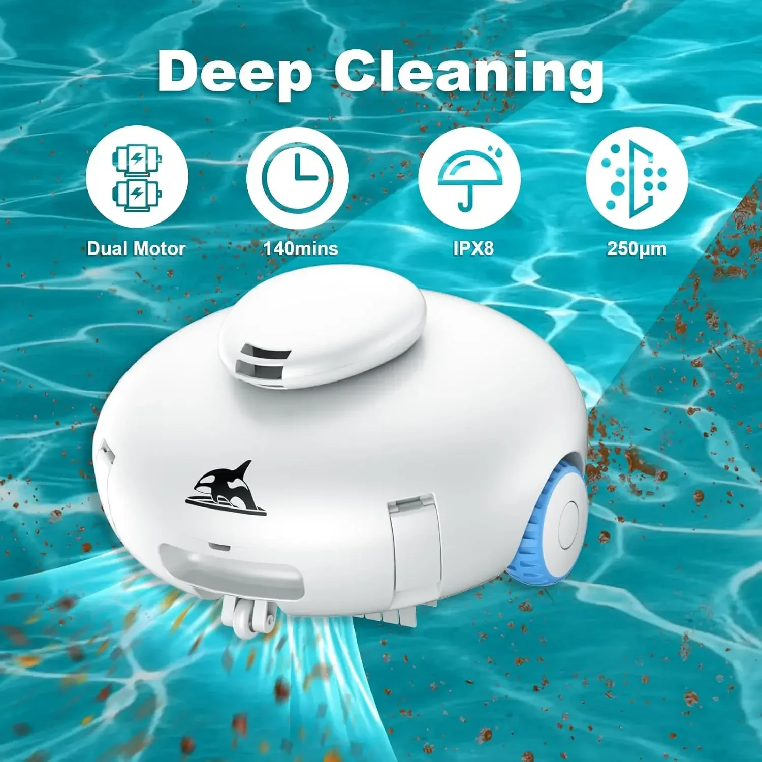 Cordless Robotic Pool Vacuum Pool Cleaner for Above Ground/In-ground Pools 7500mAh Battery Lasts 140 Mins