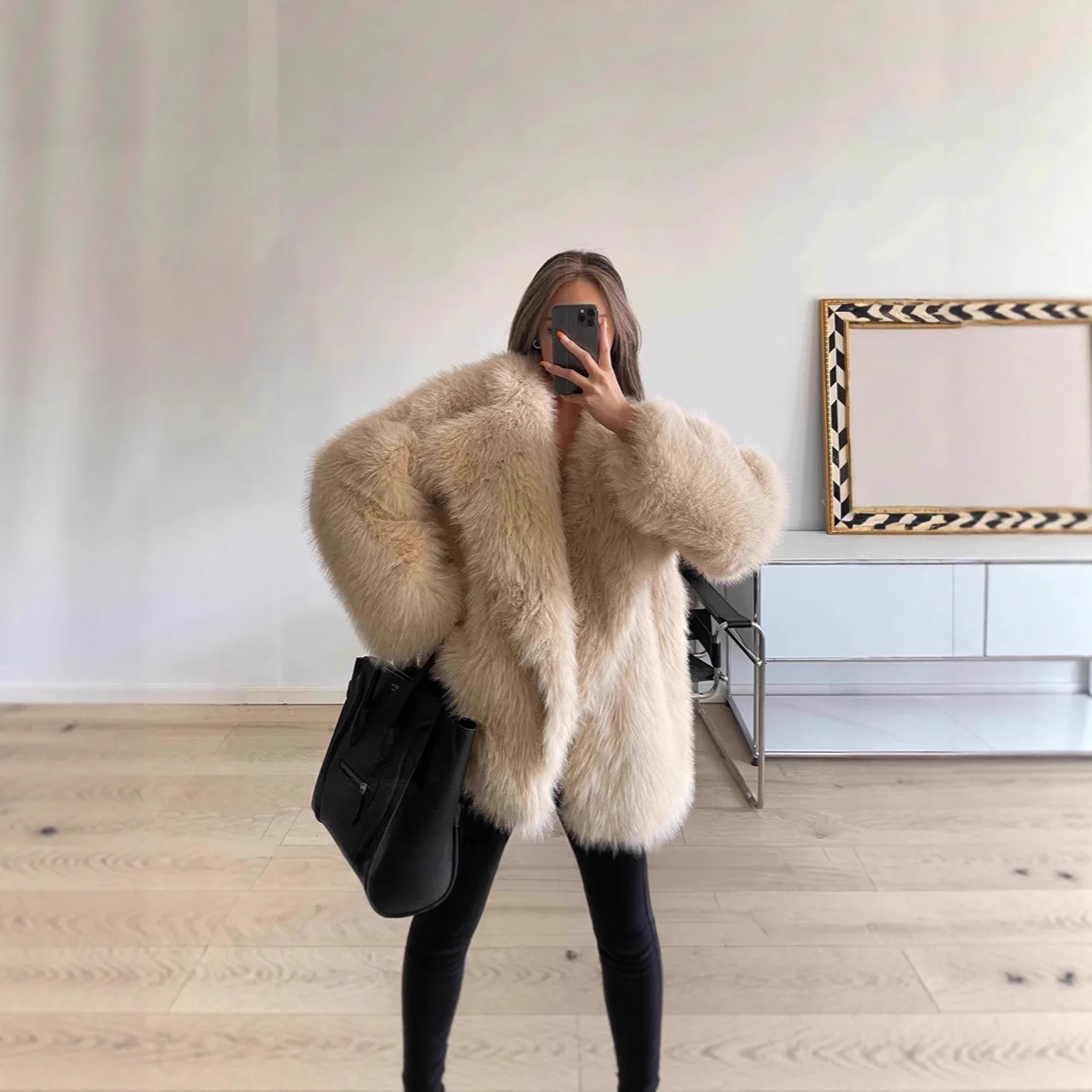 Faux Fur Coats Women Casual Fur Longline Long Sleeves Turn Down Collar Thick Warm Fur Loose Open Stitch Y2k Coat 2025 Winter