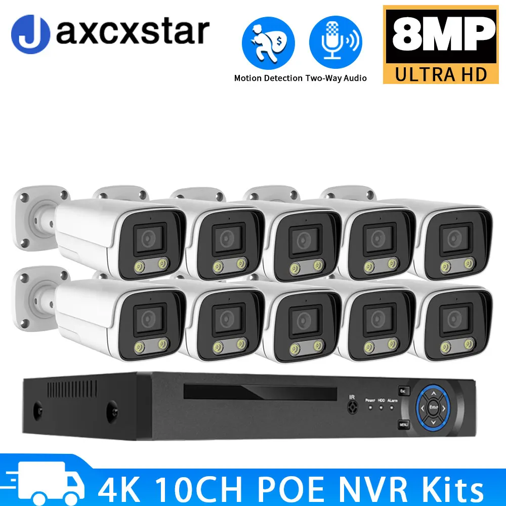 

POE NVR CCTV Video Surveillance Security Camera System 8MP 4K Facial Detection Outdoor Audio Surveillance Camera Kit Xmeye