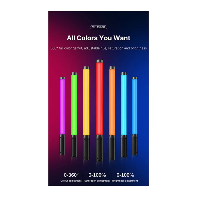 

B24A Ulanzi VL119 RGB Stick Light Handheld Light Wand LED Video Light Portable Photography Lighting Fill Lamp