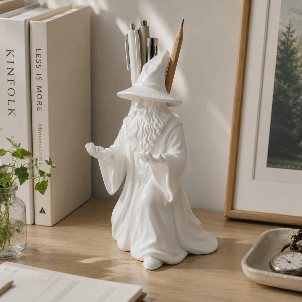 Desktop Accessory 3D Printed Wizard Statue Model Creative Design Multi-functional Pen Holder Funny Wizard Ornament Home