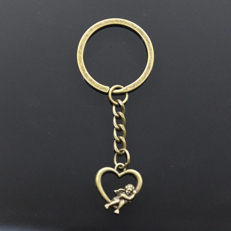 Fashion Keychain 20x18mm Heart Lover Angel Cupid Pendants DIY Men Jewelry Car Key Chain Ring Holder Souvenir For Gift