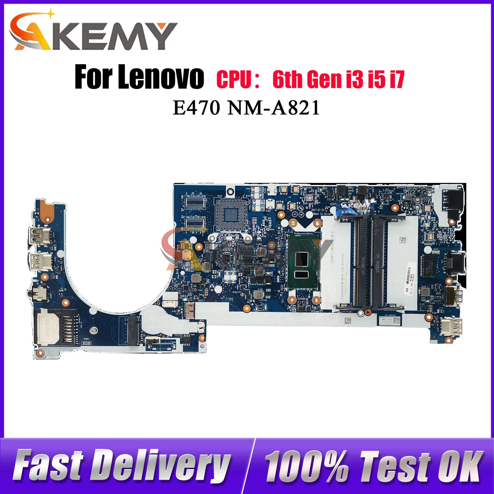 

Материнская плата для ноутбука Lenovo ThinkPad E470 NM-A821 с i3 i5 i7 UMA 6-го 7-го поколения, 100% протестировано, ОК