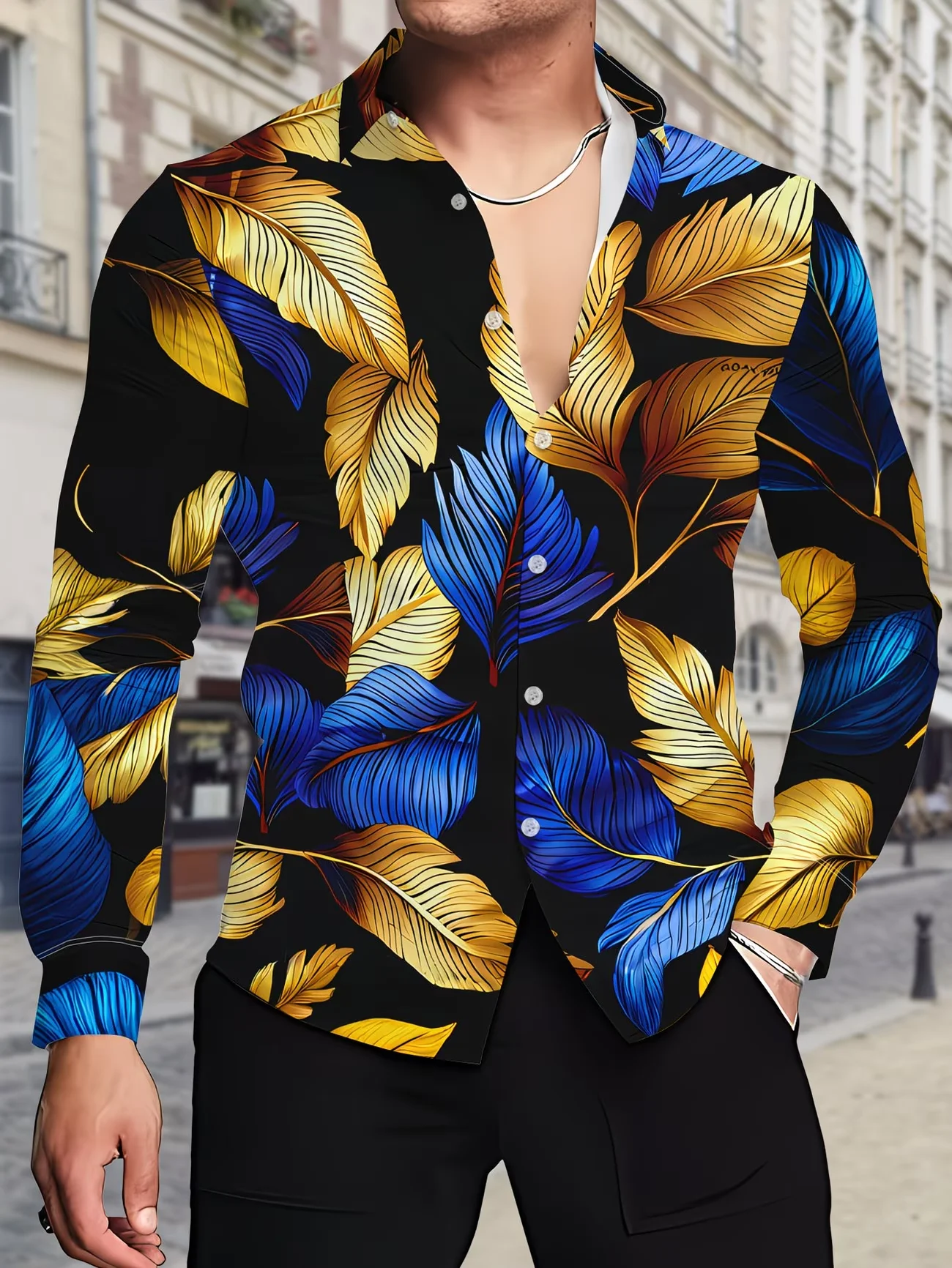 New Black Gold Ponma 3D Printed Men's Long Sleeve Shirt with Collar and Chinese Style Pattern Shirt Clothing