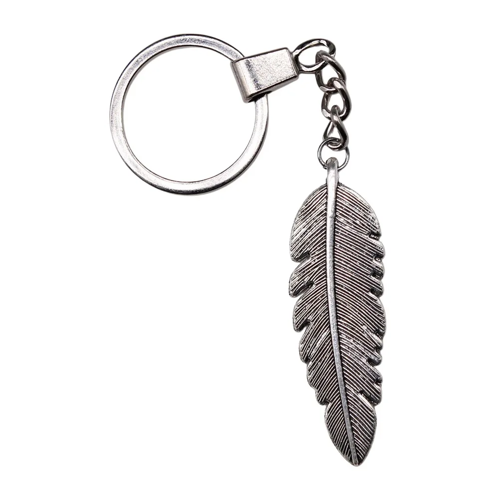 Keychain Dropshipping 2 Colors 56x18mm Big Size Feather Pendant Keychain Vintage Metal Keyring Jewelry For Men