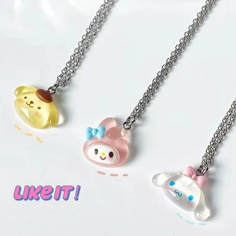 2024 Sanrio Necklaces For Womens Melody Kuromi Cinnamoroll Pom Pom Purin Pochacco Cute Cartoon Pendant Accessories Kids Gift