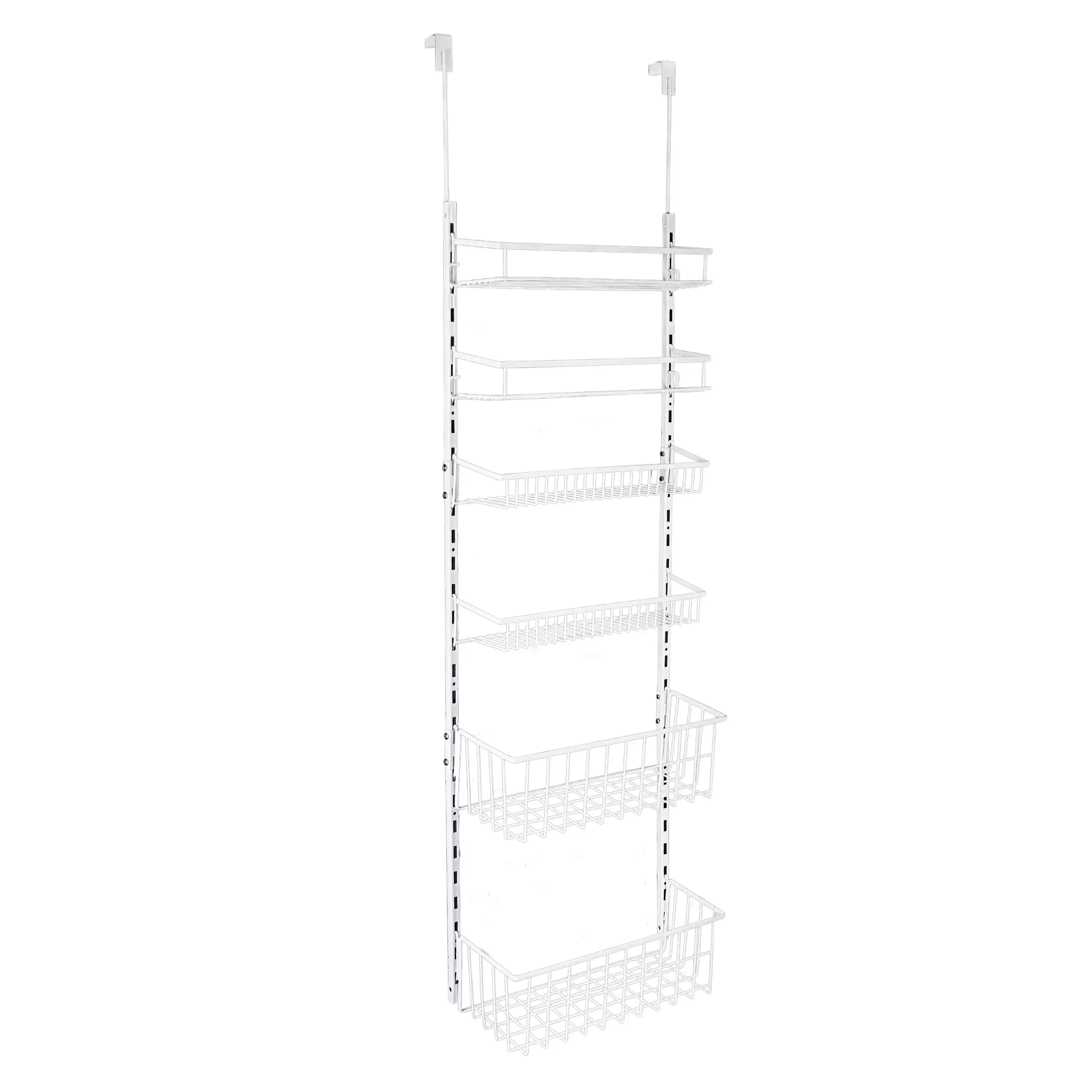 

Over the Door Rack Organizer with 6 Tier Adjustable Shelves Powder Coated Steel White